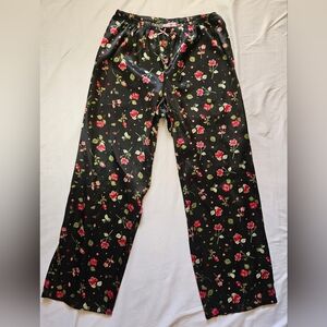 Who Do You Love Womens Black And Pink/Red Floral Satin Pajama Pants Size Large